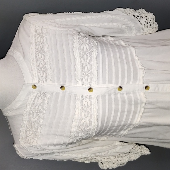 Free People Womens Blouse Size Small White Crochet Pintuck BOHO 3/4 Sleeve Top - Picture 5 of 9